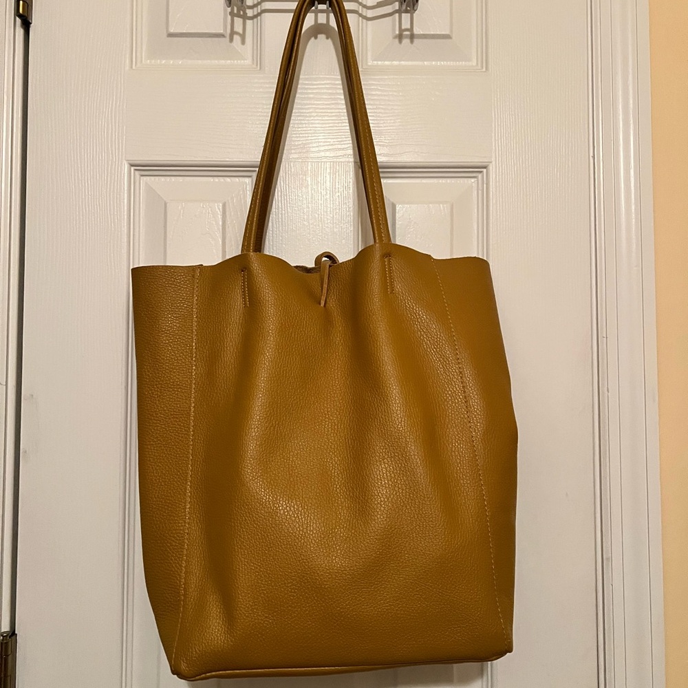 Mustard colored Leather Tote Bag
